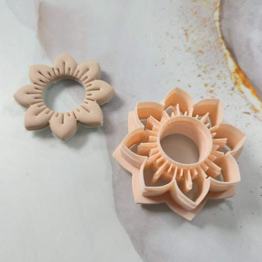 Emporte-pièce fleur 8 pétales en pointe avec centre rond découpé 35 à 50mm Joli'Clay