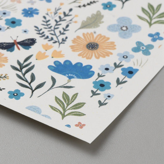 Water soluble transfer paper blue and yellow flowers 13.8x9.5 cm