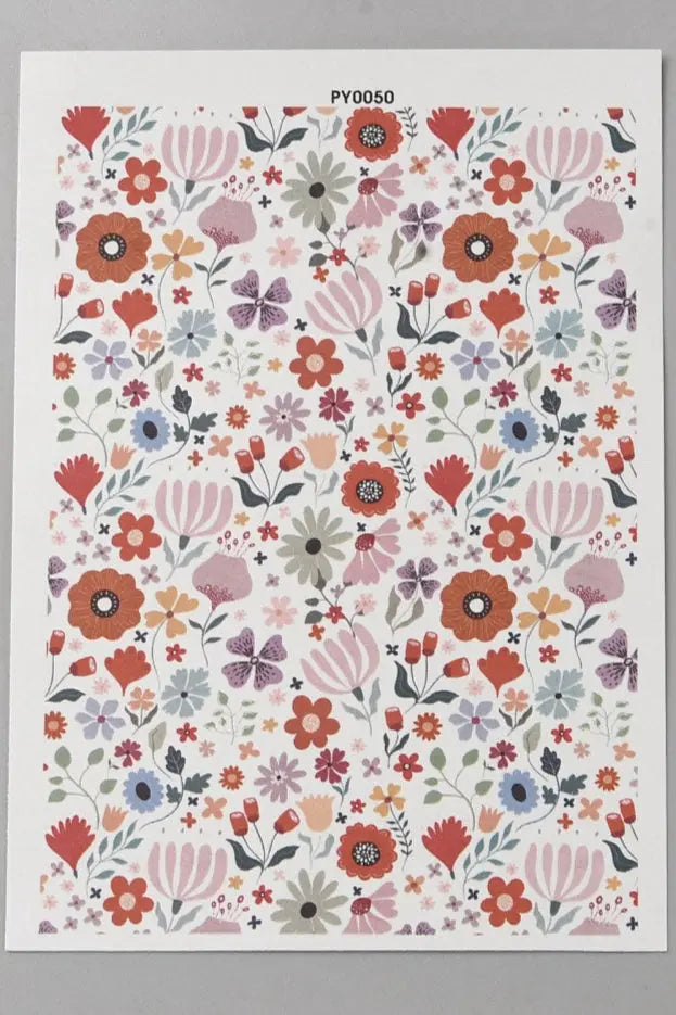 Papier de transfert soluble à l’eau fleurs rouges 13,8x9,5 cm Joli'Clay