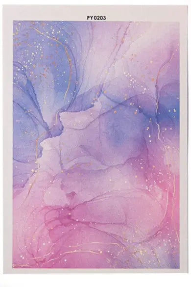Papier de transfert à l’eau nuage violet, rose et or 13,8x9,5 cm Joli'Clay